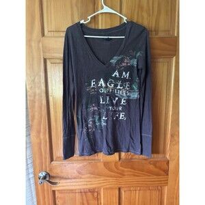 American Eagle Women’s Size Medium Long Sleeve V-Neck T-Shirt Y2K Style